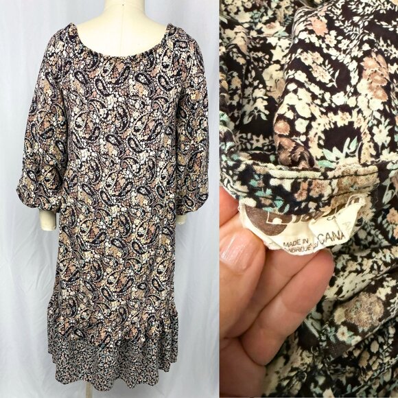 Vintage 70s calico paisley floral goth folk prairie tiered midi dress medium - Picture 2 of 3